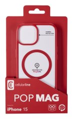 Zadní kryt Cellularline Pop Mag s podporou Magsafe pro Apple iPhone 15, čirý / červený