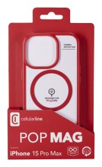 Zadní kryt Cellularline Pop Mag s podporou Magsafe pro Apple iPhone 15 Pro Max, čirý / červený