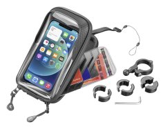 Univerzální držák mobilního telefonu Cellularline Rider Shield na řídítka pro motorku i kolo, voděodolný, do vel. 6,7",